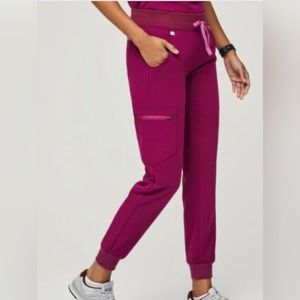 Figs dark magenta Zamora joggers and catarina scrub top small